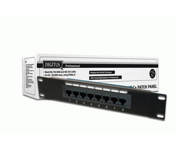 Digitus Patch panel 10" 8 portów, kat.5e, U/UTP, 1U, czarny (komplet - 1380818 - zdjęcie 2